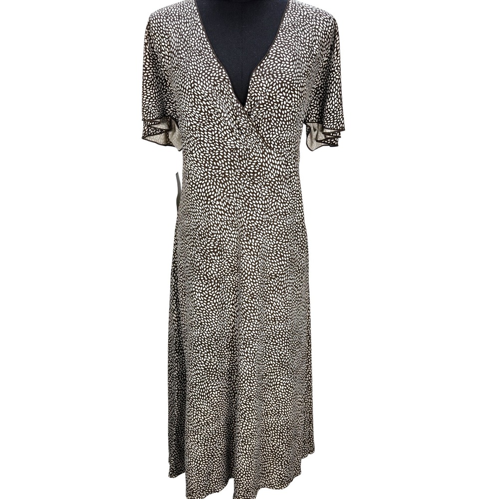 Women's Ann Taylor NWT Size 14 Midi Dress Faux‎ Wrap Flutter Sleeve Pebble Print